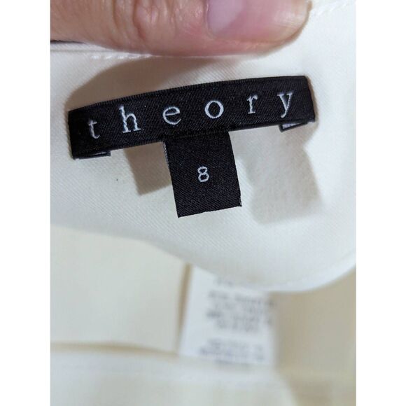 Theory Women's Off-White Zip Back Casual Formal Cotton Blend Pencil Skirt Size 8 - Picture 2 of 6